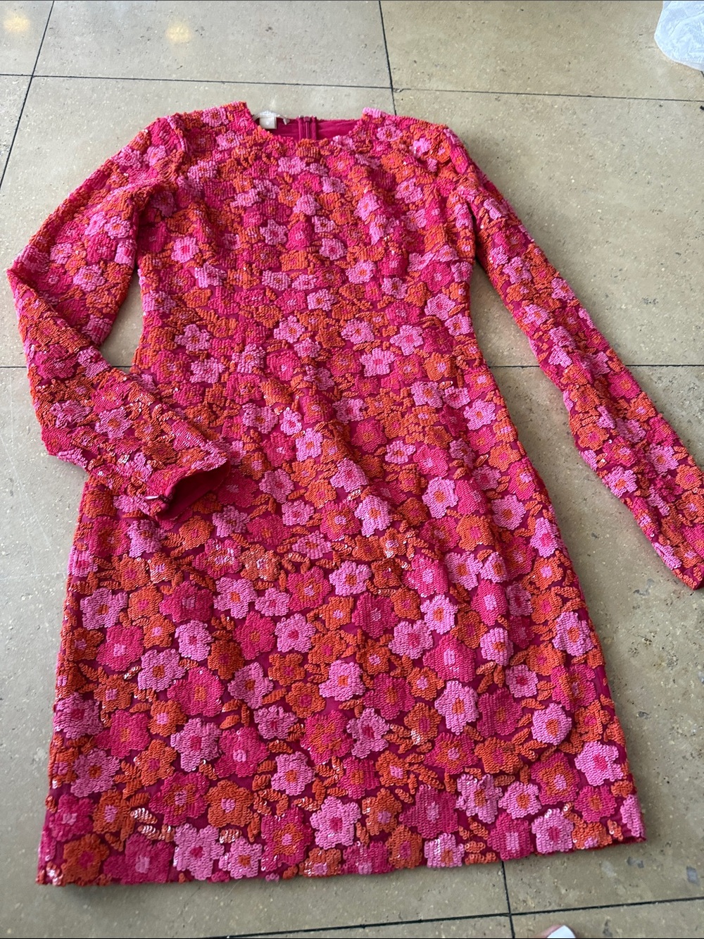 Michael Kors Collection Pink & Orange Floral Sequin Long Sleeve Sheath - Picture 5 of 5